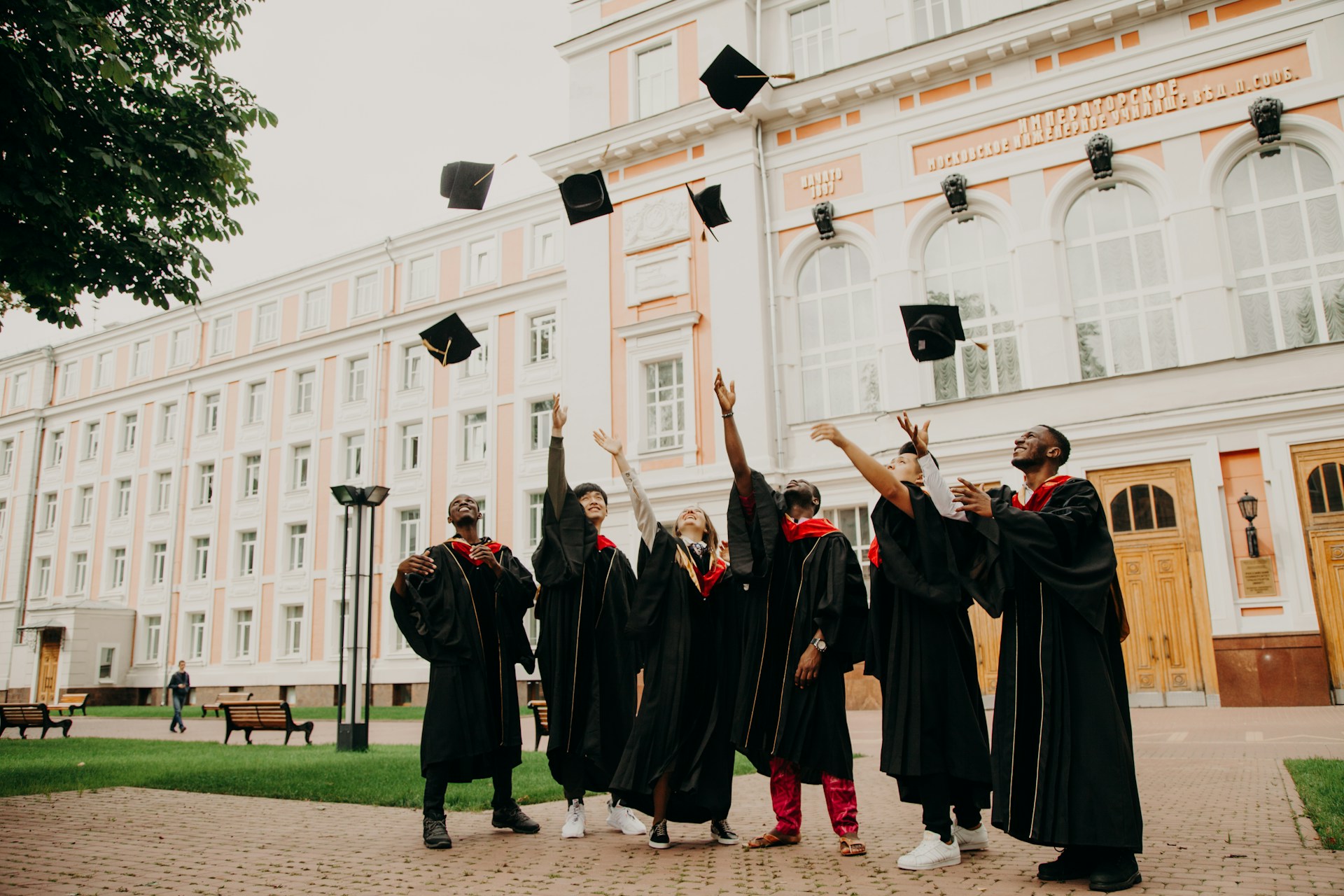 Graduates in caps and gowns at a UK university